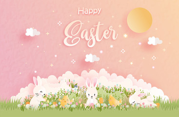 Happy Easter in paper cut style vector illustration.