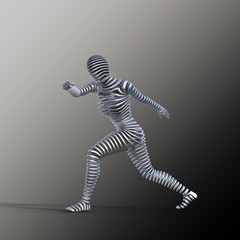 Drahtmännchen rennt mit weiten Schritten