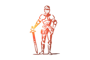 Medieval, knight, armor, helmet, ancient concept. Hand drawn isolated vector.