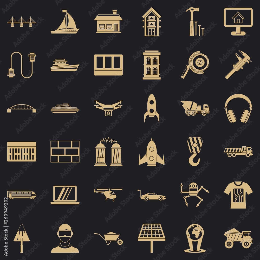 Poster engineering in industry icons set. simple style of 36 engineering in industry vector icons for web f