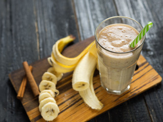 Banana smoothie for Breakfast with cinnamon and milk