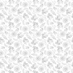 Doodle pattern with floral ornament isolated on white background.