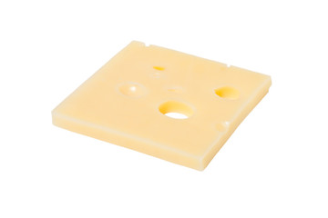 Slice of Swiss cheese closeup isolated on white