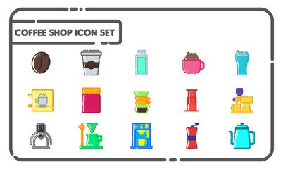 Coffee shop icon set MBE style
