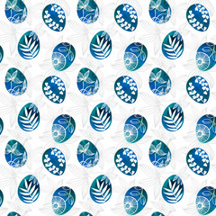 Watercolor pattern Easter egg with floral ornament isolated on white background. Happy Easter greeting card.