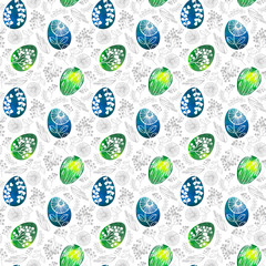 Watercolor pattern Easter egg with floral ornament isolated on white background. Happy Easter greeting card.