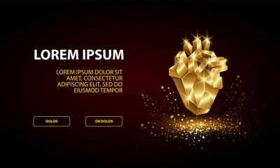 Technology Landing Page Template with low poly golden human heart.