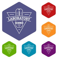 Obraz premium Laboratory icons vector colorful hexahedron set collection isolated on white 