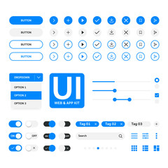 UI kit web & application blue template - obrazy, fototapety, plakaty