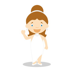 Caucasian bride wearing a wedding dress in cartoon style Vector Illustration