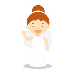 Caucasian bride wearing a wedding dress in cartoon style Vector Illustration