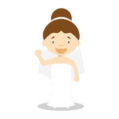 Caucasian bride wearing a wedding dress in cartoon style Vector Illustration