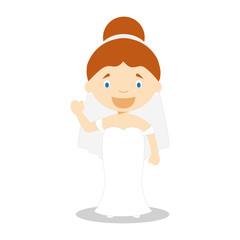 Caucasian bride wearing a wedding dress in cartoon style Vector Illustration
