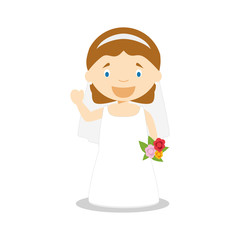 Caucasian bride wearing a wedding dress in cartoon style Vector Illustration