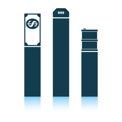 Oil, dollar and gold chart concept icon
