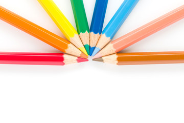 Closeup of color pencils isolated on a white background