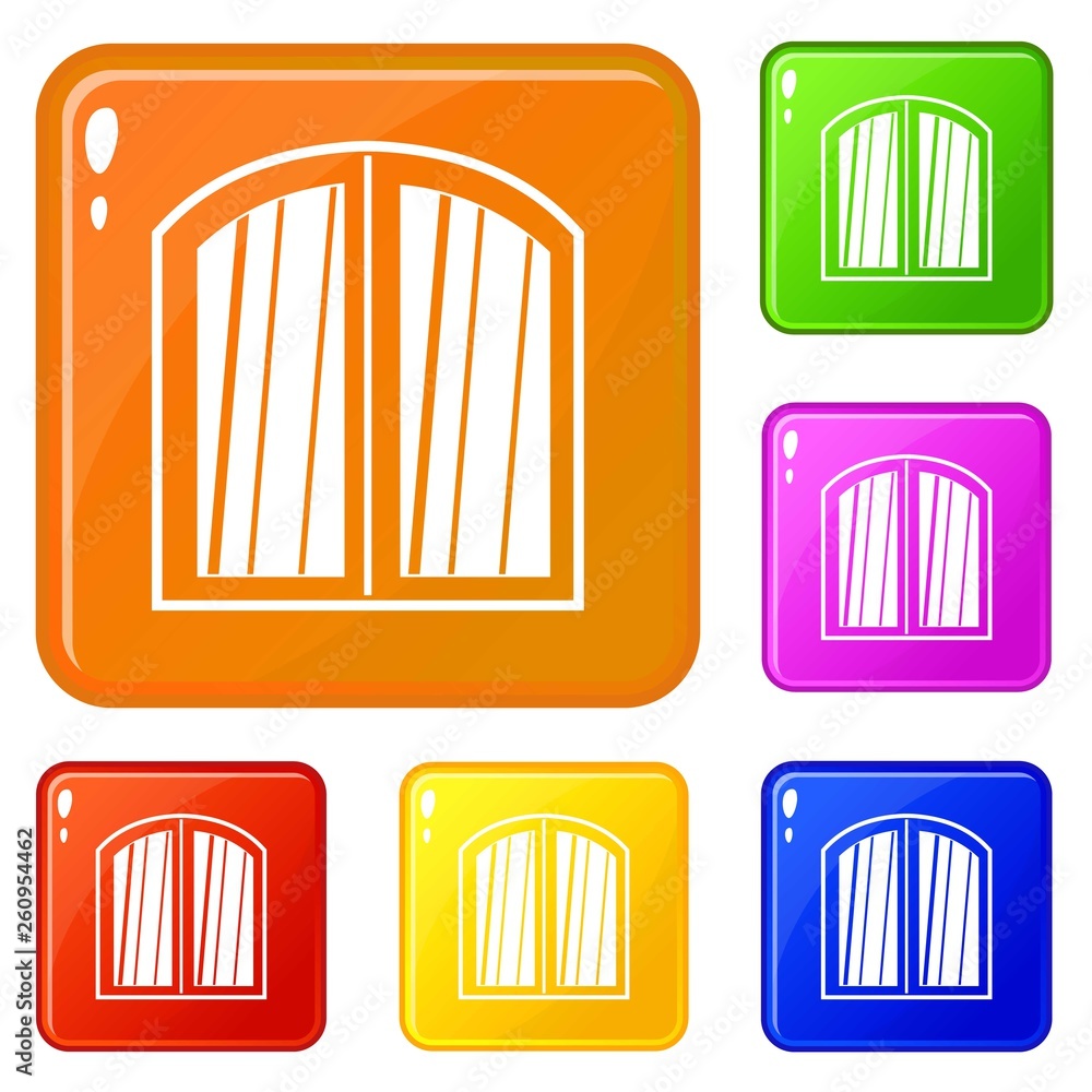 Poster white window arched frame icons set collection vector 6 color isolated on white background