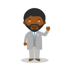 Black bridegroom wearing a grey suit in cartoon style Vector Illustration