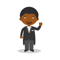Black bridegroom wearing a black tuxedo in cartoon style Vector Illustration