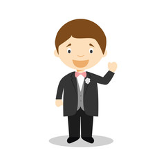 Caucasian bridegroom wearing a black suit in cartoon style Vector Illustration