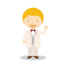 Caucasian bridegroom wearing a cream suit in cartoon style Vector Illustration