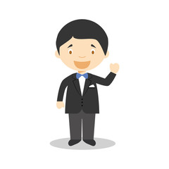 Caucasian bridegroom wearing a black suit in cartoon style Vector Illustration