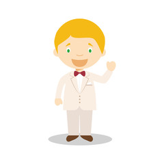 Caucasian bridegroom wearing a cream suit in cartoon style Vector Illustration