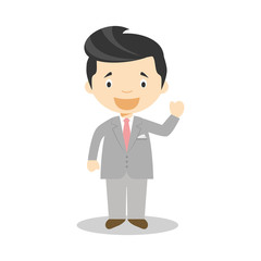 Caucasian bridegroom wearing a grey suit in cartoon style Vector Illustration