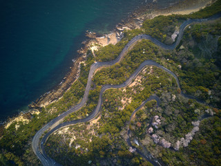aerial picture of winding load on a mountain