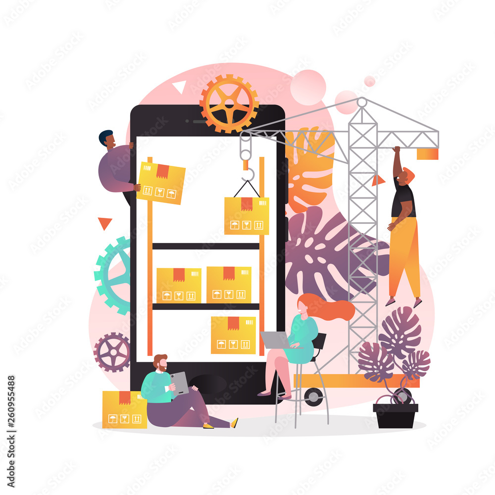 Poster warehouse storage app vector concept for web banner, website page