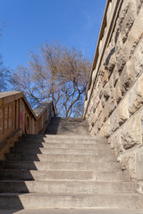 Stairs going up in Belgrade with clear blue sky