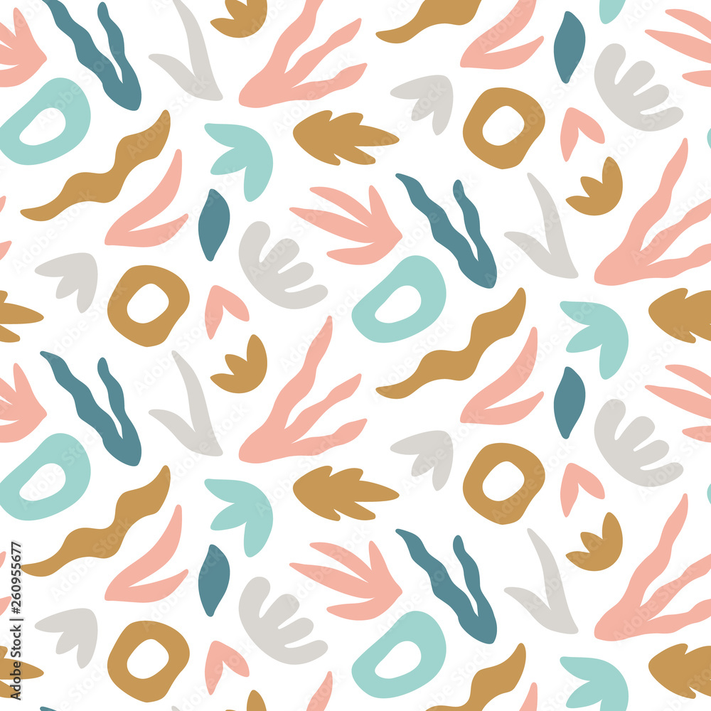 Aufkleber abstract seamless pattern. trendy print with hand drawn leaves and shapes. vector design template.