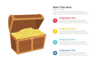 gold money box infographics template with 4 points of free space text description - vector