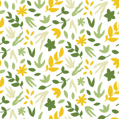 Seamless pattern with leaves. Bright spring print with hand drawn plants. Vector design template.