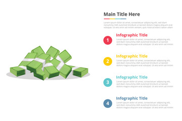 cash money paper infographics template with 4 points of free space text description - vector