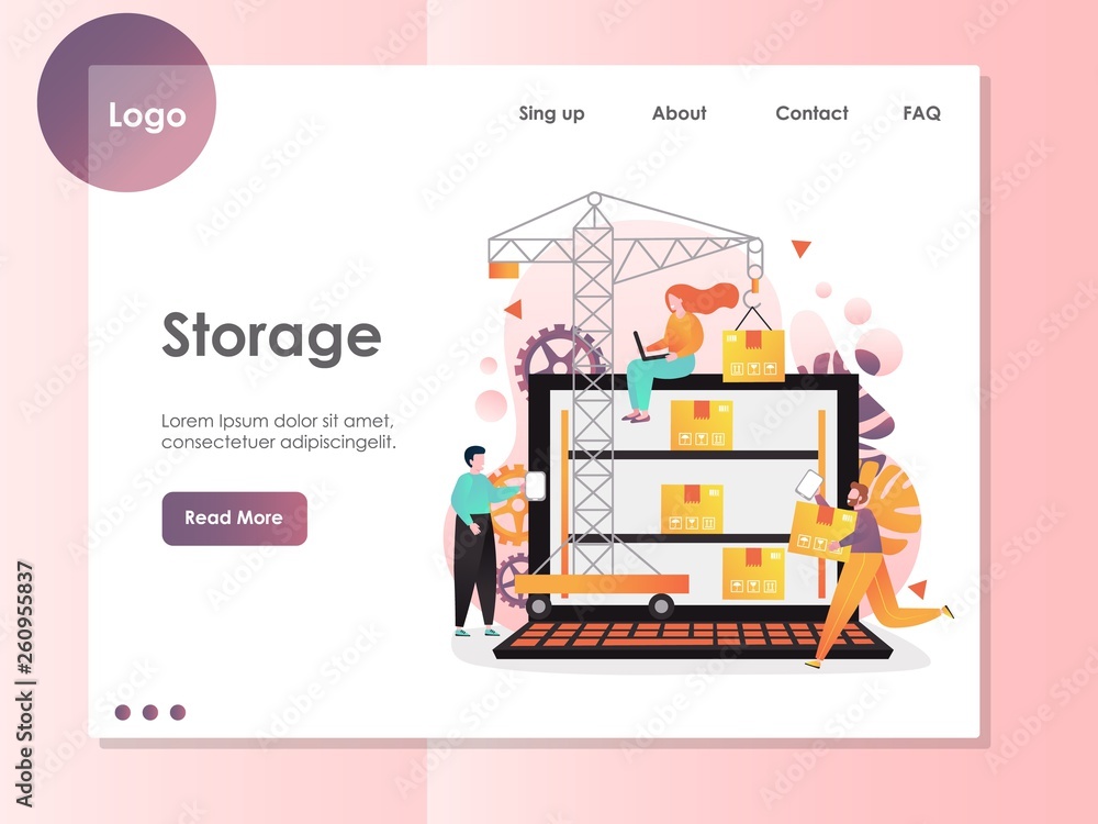 Poster storage vector website landing page design template