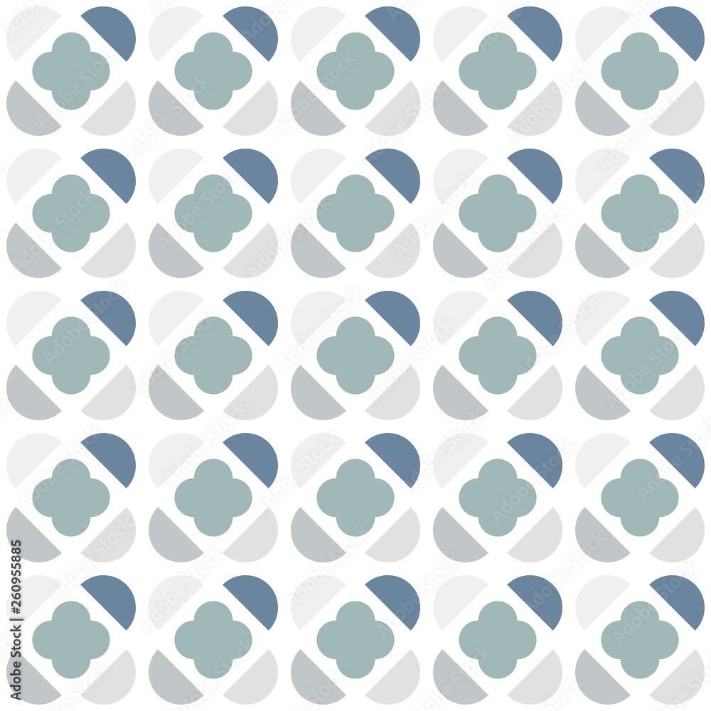 Poster geometric seamless pattern with semicircles and clover shape in scandinavian style. vector tile prin