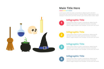 halloween objects infographics template with 4 points of free space text description - vector