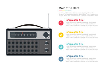 Fototapeta na wymiar vintage radio infographics template with 4 points of free space text description - vector