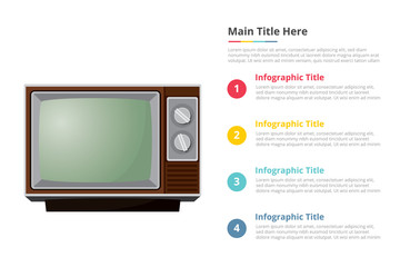 vintage television tv infographics template with 4 points of free space text description - vector