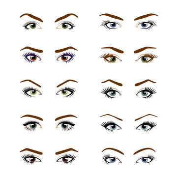 Set of various types of color female eyes.