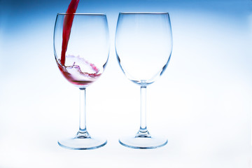 Splash red wine glass against a white background