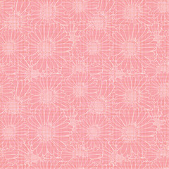 Vector Seamless Floral Pattern, Flower Heads, Linen Texture Textile, Background, Living Coral.