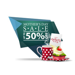 Mother's day discount modern banner with cup of tea with cupcake