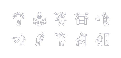 simple gray 10 vector icons set such as refreshed human, relaxed human, relieved human, rough sad safe satisfied editable vector icon pack