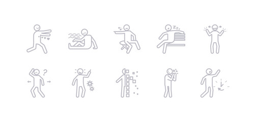 simple gray 10 vector icons set such as hurt human, impatient human, in love human, incomplete inspi irritated lazy editable vector icon pack