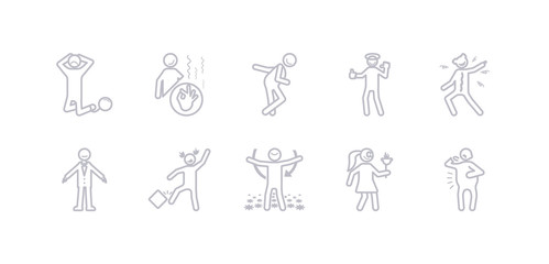 simple gray 10 vector icons set such as exhausted human, fantastic human, fat human, free fresh frustrated full editable vector icon pack