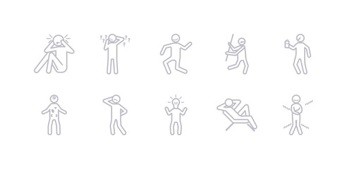 simple gray 10 vector icons set such as chill human, cold human, comfortable human, confident confused content cool editable vector icon pack