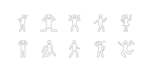 simple gray 10 vector icons set such as accomplished human, aggravated human, alive human, alone amazed amazing amused editable vector icon pack