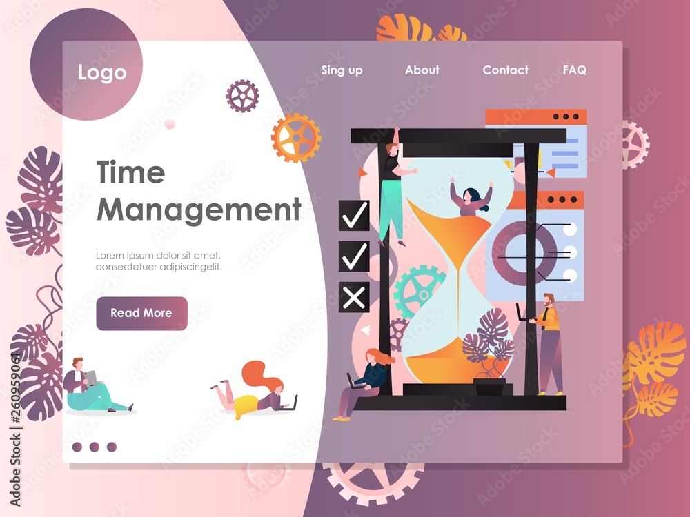 Poster time management vector website landing page design template